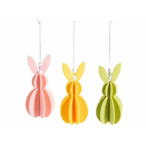 Set 3 figurine Iepurasi Paste textil multicolor Ø 7 cm x 15 H