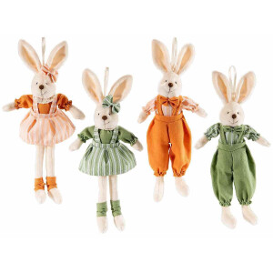 Set 4 figurine Iepurasi Paste textil multicolor 7.5x4x30 cm