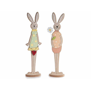 Set 2 figurine Iepurasi Paste lemn multicolor 14.5x8.5x59.5 cm