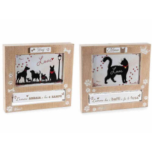 Set 2 rame foto perete, masa lemn multicolor Pisicuta, Catelusi cm 19,5 x 3,5 x 18,5 H, 14 x 9 H