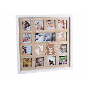 Rama foto perete lemn alb natur My First Day cm 37 x 37 H