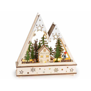 Decoratiune Craciun lemn multicolor cu led 27x6.5x27.5 cm