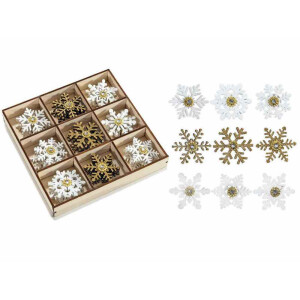 Set 27 decoratiuni Fulg de Nea lemn cu adeziv cm 3,5 x 3,5 H
