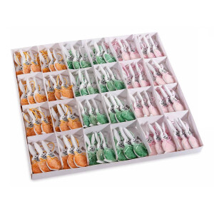 Set 72 figurine Iepurasi Paste lemn textil multicolor 2.5x6 cm