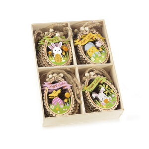 Set 48 oua decorative Paste lemn multicolor 5.5x8 cm