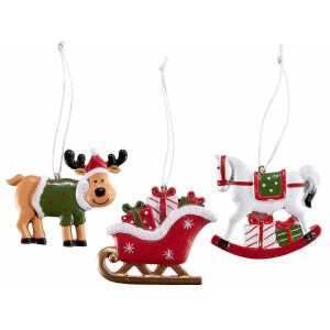 Set 3 ornamente brad Craciun polirasina multicolora 7x6.5 cm