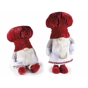 Set 2 figurine Mos Craciun Bucatar textil multicolor 22.5x18x46 cm