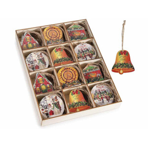 Set 72 ornamente brad Craciun lemn multicolor 5x5.5 cm