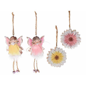 Set 4 decoratiuni Fetita Floare ceramica multicolora Ø 8,5 cm, 14 cm