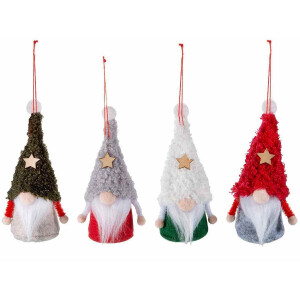 Set 16 ornamente brad Mos Craciun textil multicolor 4x12 cm