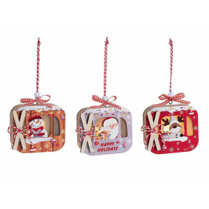 Set 3 ornamente brad Craciun lemn multicolor cu led cm 8,5 x 3,5 x 8 H