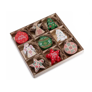 Set 72 ornamente brad Craciun lemn multicolor cm 6,5 x 7 H