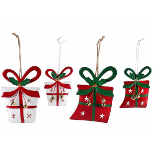 Set 4 ornamente brad Craciun metal multicolor 9x13 cm, 6.5x9 cm
