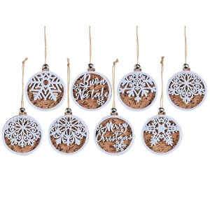 Set 16 ornamente brad Craciun lemn fetru 10 cm