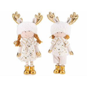 Set 2 figurine Fetita si Baietel textil alb auriu 14x9x39 cm
