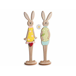Set 2 figurine Iepurasi Paste lemn multicolor cm 15,5 x 8,5 x 60 H