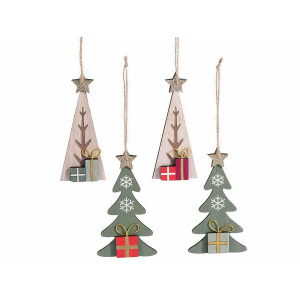Set 20 ornamente brad Craciun lemn multicolor cm 7 x 13 H
