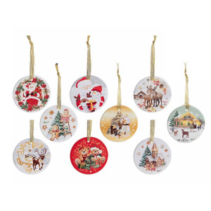 Set 54 ornamente brad Craciun ceramica multicolora Ø 7,5 cm