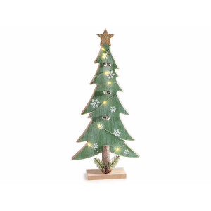 Decoratiune brad Craciun lemn cu leduri 18x5x38.5 cm
