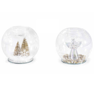 Set 2 candele lumanari Craciun sticla transparenta 9.5x9 cm