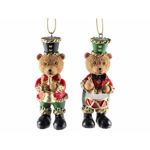 Set 2 ornamente brad Craciun Ursuleti polirasina multicolora 3.5x4.5x9.5 cm