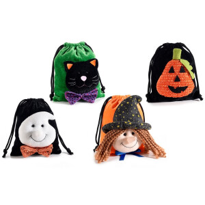 Set 4 saculeti dulciuri Halloween catifea multicolora Befana 14,5x18 H