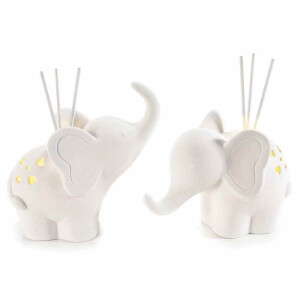 Set 2 difuzoare parfum camera cu betisoare portelan alb cu led Elefant cm14x8,5x15H
