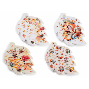 Set 4 suporturi vase fierbinti pluta natur ceramica multicolora Leaf 4 x 15 x 23 H