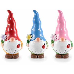 Set 3 figurine Gnomi teracota multicolora 10.5x9x22.5 cm