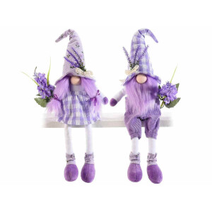 Set 2 figurine Gnomi textil alb mov 14x9x34 cm