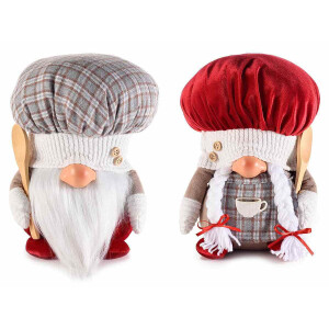 Set 2 figurine Mos Craciun si Craciunita textil multicolor 18x16x24 cm