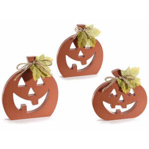 Set 3 Dovleci Halloween lemn maro poliester verde 17,5x2x19,5 H , 15,5 x 2 x 17 H17 x 2 x 16 H