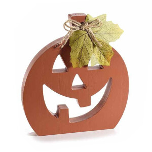 Dovleac Halloween lemn maro poliester verde cm 17,5x2x19,5 H