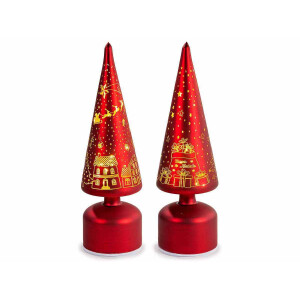 Set 2 brazi Craciun sticla rosie aurie cu led Ø 9 cm x 31 H