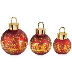Set 3 globuri Craciun sticla rosie aurie 14.5x19.5 cm, 11.5x16.5 cm, 10x14 cm