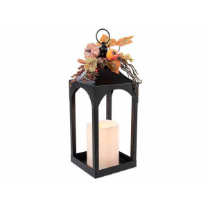 Felinar metal negru cu lumanare led decor Dovleci cm 17x17x47 H