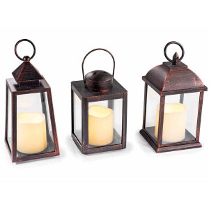 Set 3 felinare plastic maro cu led 10x10x24.5 cm