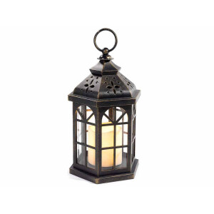 Set 2 felinare plastic negru auriu cu led 14x12.5x27 cm