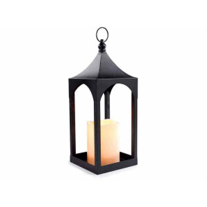 Felinar metal negru cu lumanare led cm 17x17x47 H