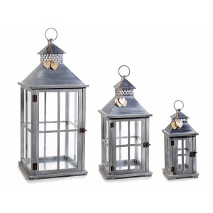 Set 3 felinare gri 29.5x29.5x68 cm, 22.5x22.5x49 cm, 15x15x33 cm