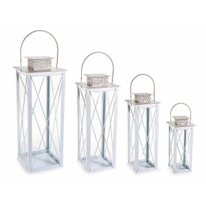 Set 4 felinare metal alb ocru 18x18x58.5 cm, 15x15x49.5 cm, 12x12x40.5 cm, 10x10x29 cm