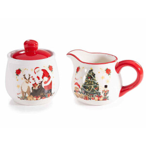 Set Craciun zaharnita, latiera ceramica multicolora Ø9,5cmx11H, 13,5 x 9 x 8,5 H , 250 ml