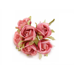 Buchet 6 mini Trandafiri artificiali rosii 4x12.5 cm