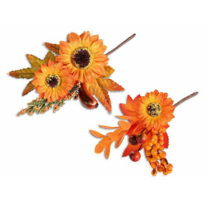 Set 2 flori Gerbera artificiale maro portocalie cm 15 H