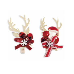 Set 40 ornamente brad Craciun lemn textil cu clips 5x9 cm