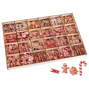 Set 288 ornamente brad lemn cu clips 44x29x3 cm