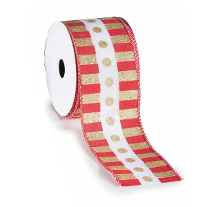 Panglica Craciun textil multicolor sclipici auriu 63 mm x 10 m