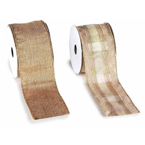 Set 2 panglici Christmas textil natur auriu 60 mm x 10 m