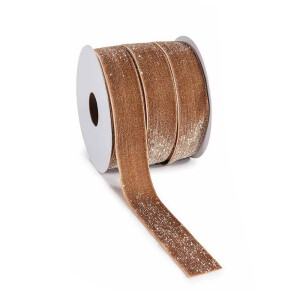 Rola panglica Craciun catifea maro fir lame auriu mm 25 x 15 m