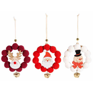Set 18 ornamente brad Craciun lemn textil multicolor 10 cm